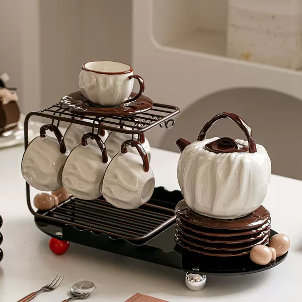 Used Tea Set, Ceramic Cup and Saucer Set, Water Set, Light Luxury Tea Cup and Teapot Set, Home Use for Entertaining Guests