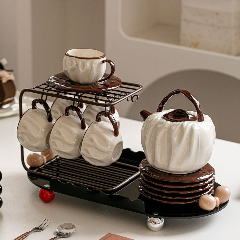 Used Tea Set, Ceramic Cup and Saucer Set, Water Set, Light Luxury Tea Cup and Teapot Set, Home Use for Entertaining Guests