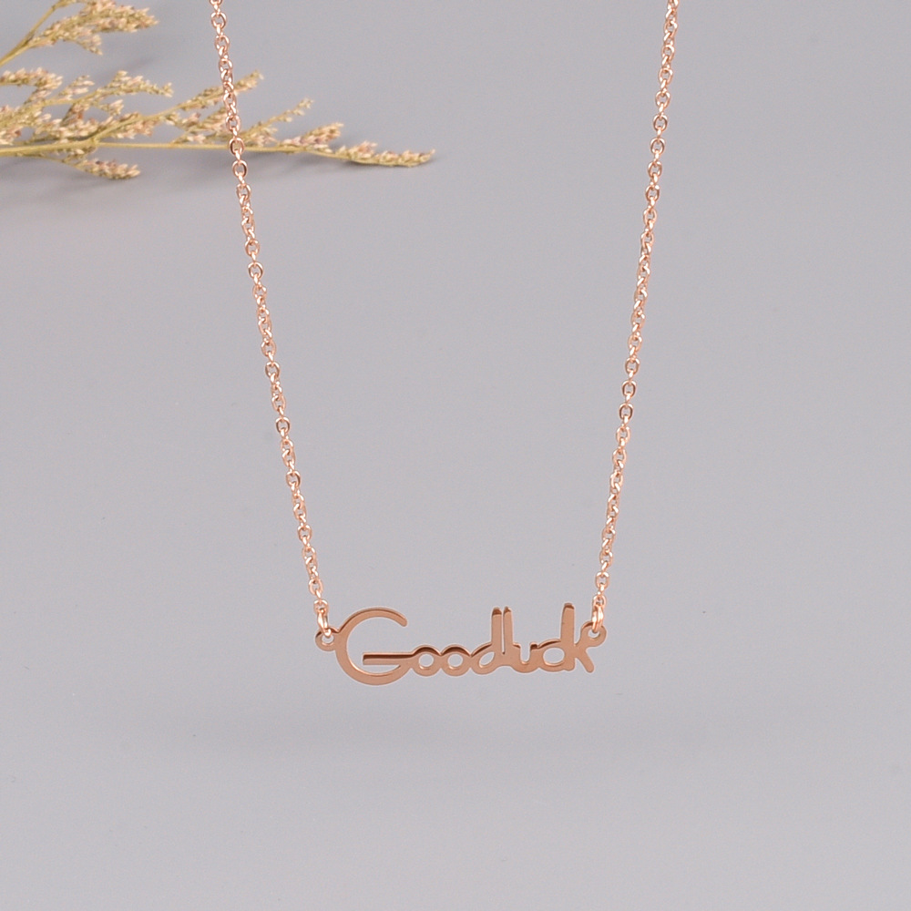 Korean Fashion Titanium Steel Rose Gold Lucky Letter Necklace Short Clavicle Chain display picture 8