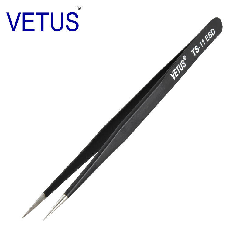 Anti-falsificación de productos genuinos VETUS TS-ESD pinzas de acero inoxidable traje Nido de Pájaro recogida de cabello belleza manicura codo de punta recta