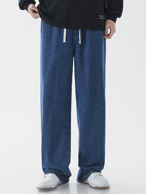LKTM para hombre # Verano delgado estilo americano retro marca de moda jeans rectos pantalones anchos casuales con cordón para hombre