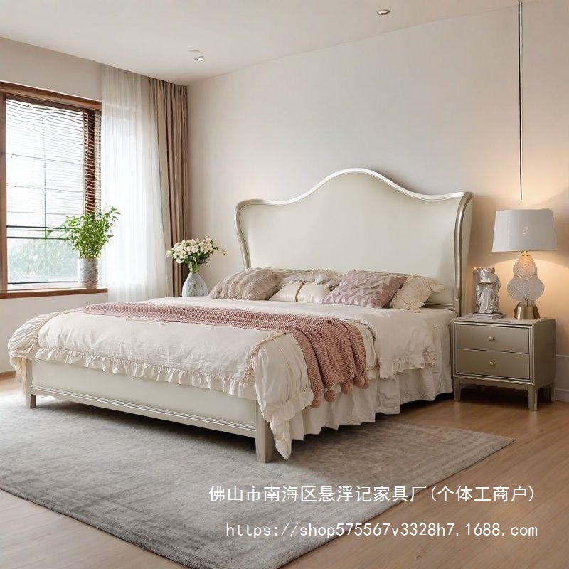 American-Style Light Luxury Solid Wood Genuine Leather Bed, Wedding Bed, Master Bedroom Large Bed, High Box Storage, American-Style High-End Ingot Crown Princess Bed