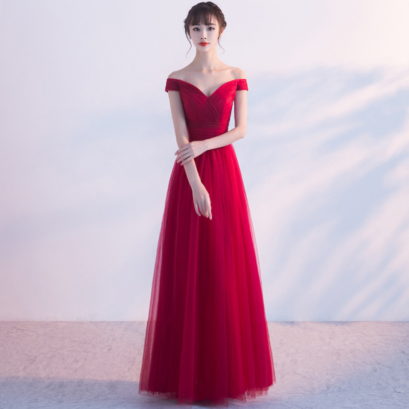 Bride's Toast Dress 2026 New Spring Sexy One-Shoulder Long Red Wedding Banquet Evening Dress