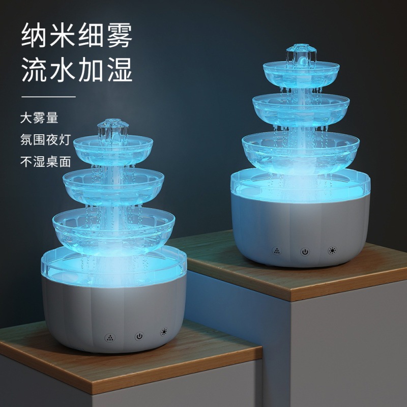 新型クロスボーダー噴水水滴加湿器家庭用オフィスアロママシン空気補水USB霧大容量|undefined