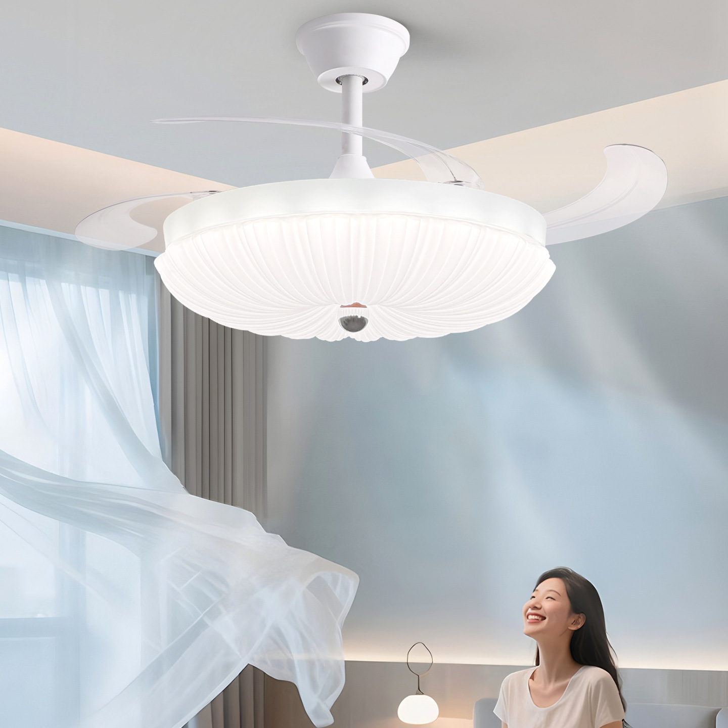 Luz de ventilador de techo de viento crema medieval lámpara de ventilador de dormitorio moderna y simple 2026 nueva lámpara de ventilador silenciosa