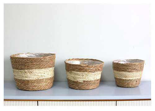 Cattail woven flowerpot potted straw flower basket indoor and outdoor home decoration container plant basket ornaments woven basket