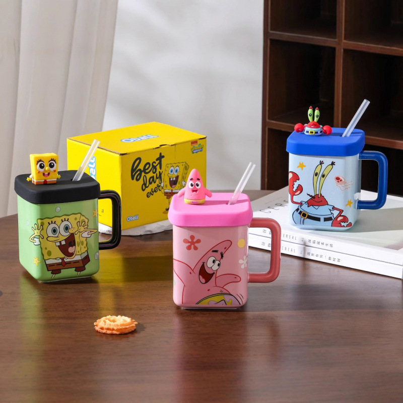 Creativo y auténtico autorizado SpongeBob pie estrella taza de agua de paja taza cuadrada de cerámica de alto valor de regalo de taza de agua