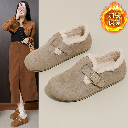 Women's Outdoor Snowboard Shoes, New Autumn/Winter Flat Boating Shoes with Thick Soles, Half-Slip Fuzzy Shoes Y20-1