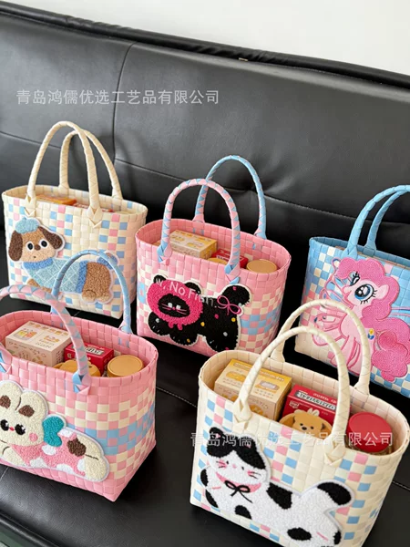 100-Day Celebration Cartoon Woven Bag, June 1St Baby Party Gift Bag, Patterned Tote Bag, Themed Party Photo Bag