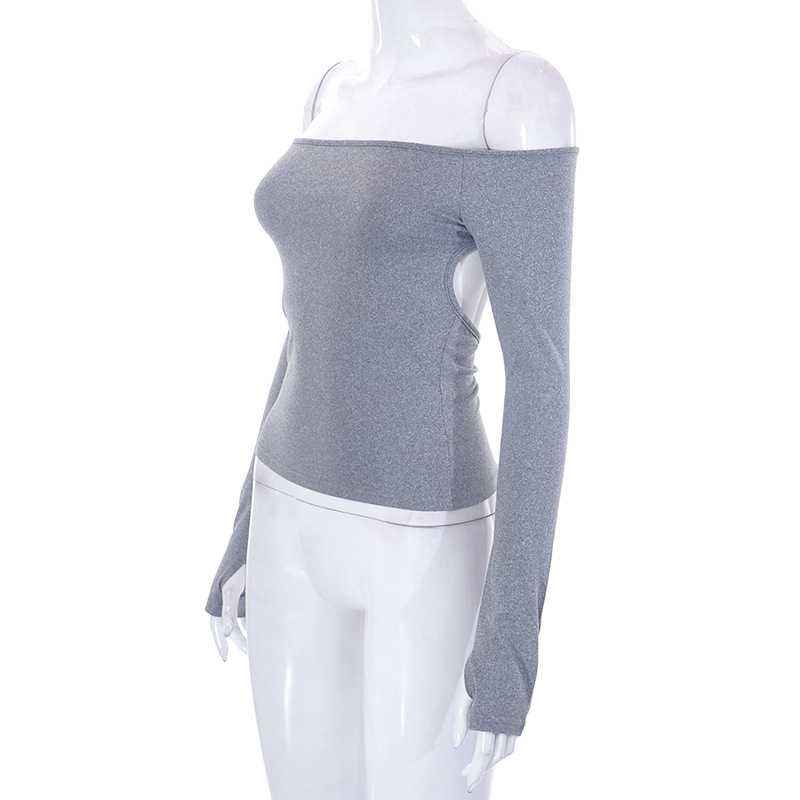 Abbigliamento da donna nuovo top piccolo monospalla a maniche lunghe in tinta unita_voghion.com