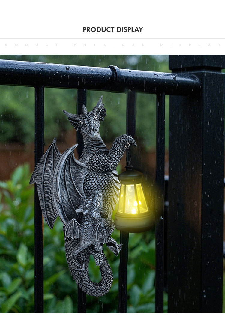 Solar Powered Dragon Wall Light Garden Sculpture Decorative Lamp_voghion.com