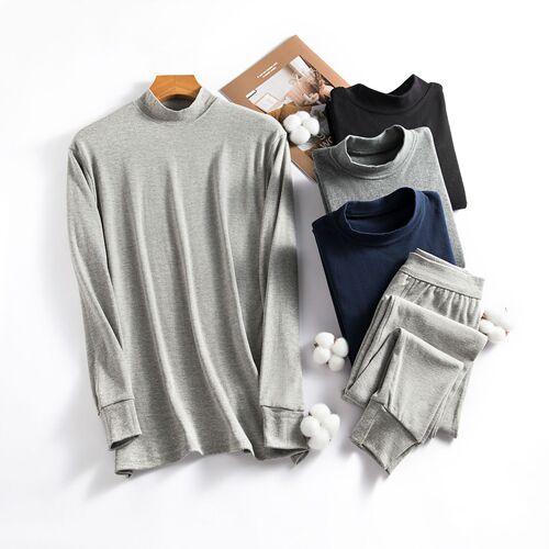 Autumn clothes and autumn trousers pure cotton men's thin cotton sweater pure cotton young and middle-aged thermal underwear set medium half turtleneck autumn and winter