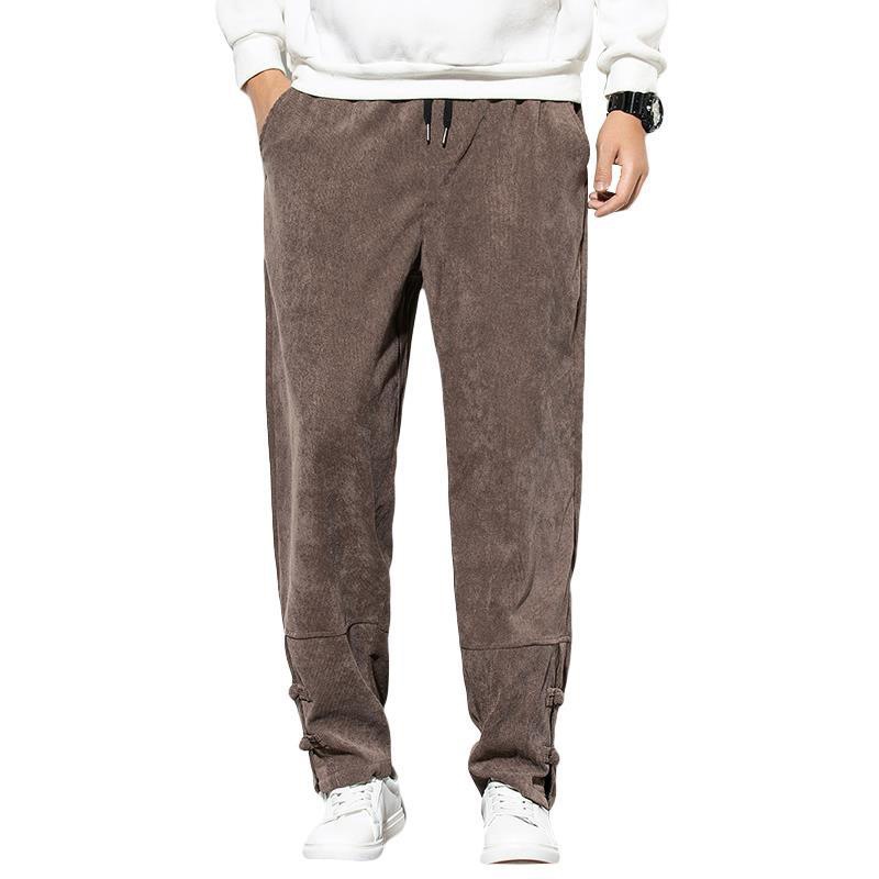 Pantalones de pana Pantalones casuales de primavera y otoño de moda para hombres Pantalones harem con hebilla de disco de estilo chino Tang Pantalones sueltos de gran tamaño