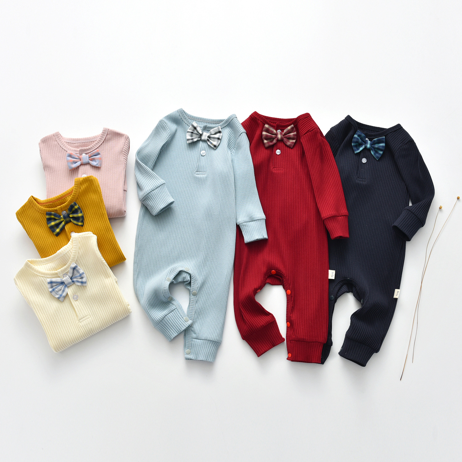 Korean Style Autumn Baby Long-Sleeve Romper, Ribbed Cotton Crawling Outfit, Base Layer Underwear, in Stock