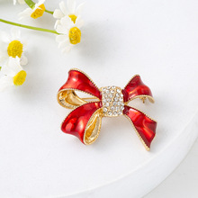 欧美跨境圣诞红色蝴蝶结胸针滴油领结服装配饰晚礼服胸花圣诞饰品