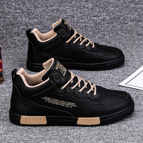 Men's Autumn New Breathable Live Streaming Best Selling Casual Leather Shoes Mid-Top Board Shoes Trendy Shoes for Men