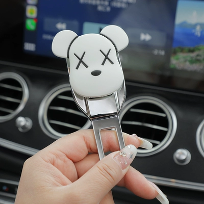 Car Safety Seat Belt Buckle Extension Connector Alloy Adjustable Fixed Anti-Neck-Strangling Safety Rope Buckle (Seat belt shoulder pad) - white-xx-bear-1-pack