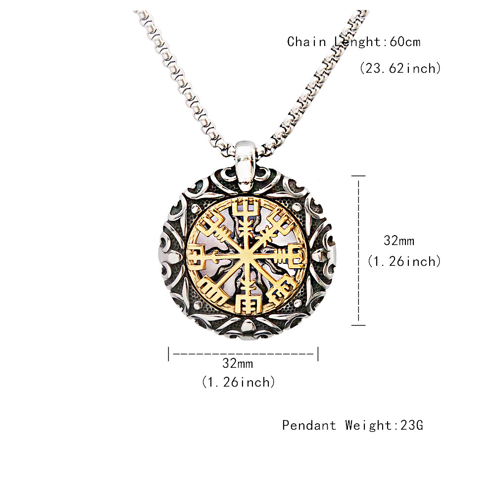Viking Compass Pendant Necklace For Men In Titanium Steel_voghion.com