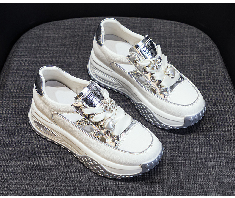 Giày sneaker nữ chunky đế dày da rỗng mùa hè 2025 tăng chiều cao — M2583 màu vàng kim, M2583 màu bạc chi tiết 17