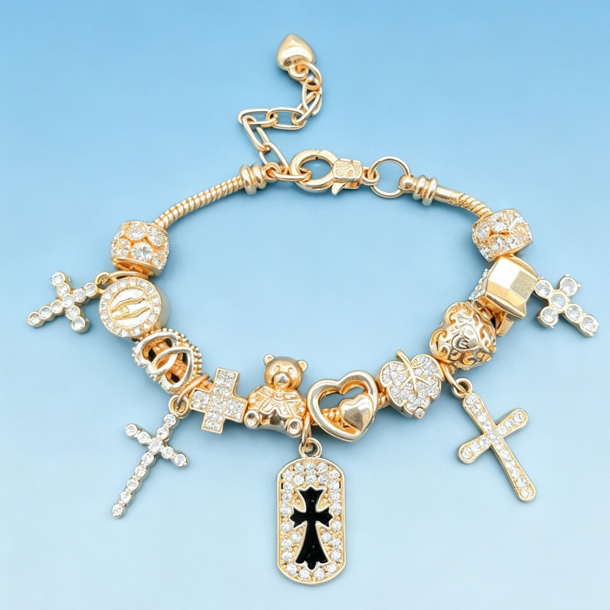 Panjia pulsera cruzada transfronteriza explosión pulsera diamante de diamante de amor oso hoja pentacular joyas de moda