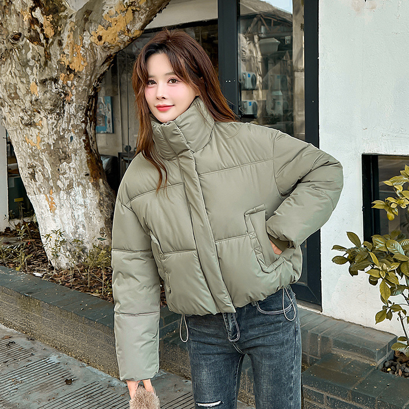 Nuevo cuello corto sin lavado pu piel plumón chaqueta de algodón mujer 2024 chaqueta de invierno chaqueta de algodón gruesa abrigo caliente moda image 9