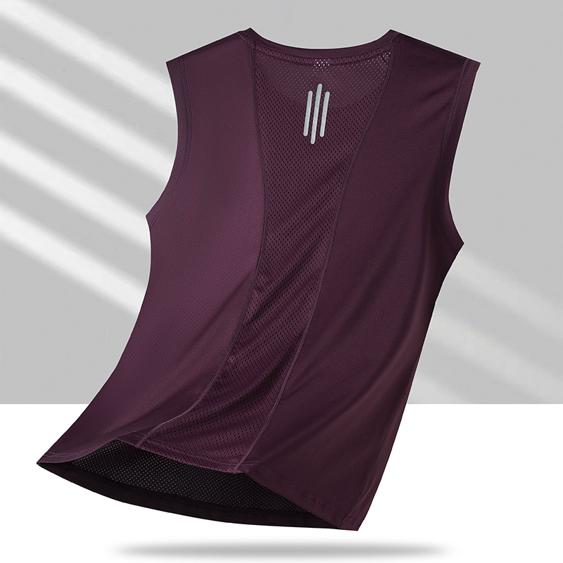 Camiseta sin mangas para hombres de verano delgada chaleco deportivo de hielo cuello redondo transpirable hombro camiseta de ejercicio para mujeres de yoga