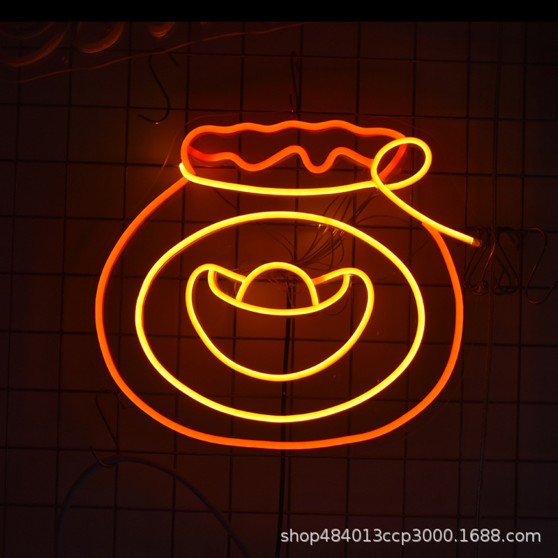 厂家直销LED霓虹灯小彩灯ins房间卧室装饰新年福袋元宝造型可定制