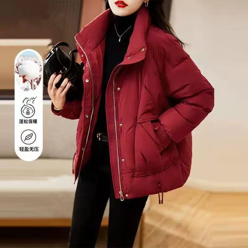 红色羽绒棉服女款2025新款爆款冬季棉袄大码加厚棉服加厚洋气外套