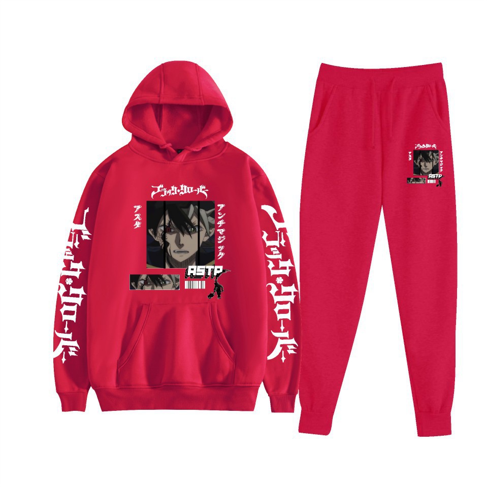 Traje de suéter con capucha suelto de dos piezas de trébol de cuatro hojas negro para hombres y mujeres con estampado de letras nuevas transfronterizas