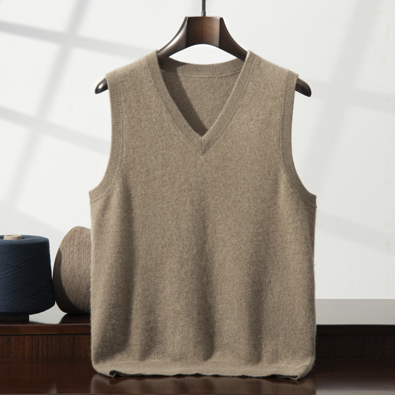 Cashmere Vest 25 Autumn and Winter New V Neck Pure Color Loose Sleeveless Sweater Men's Fashion Casual Vest Vest
