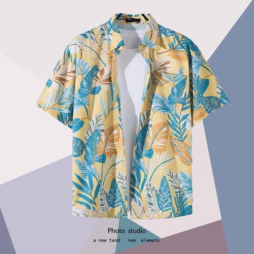 Summer Beach Floral Print Men's and Women's Thin Casual Shirts Ins Trend Hawaiian Harbor Style Loose Tie-Dye Short Sleeve Couple's Shirts