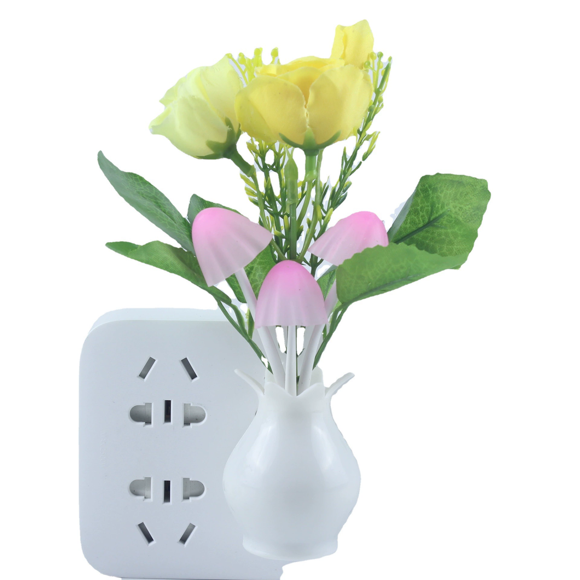 Mushroom LED lamp, 4‑LED, light‑control sensor, colorful rose base, 0.5 W, EU/US options