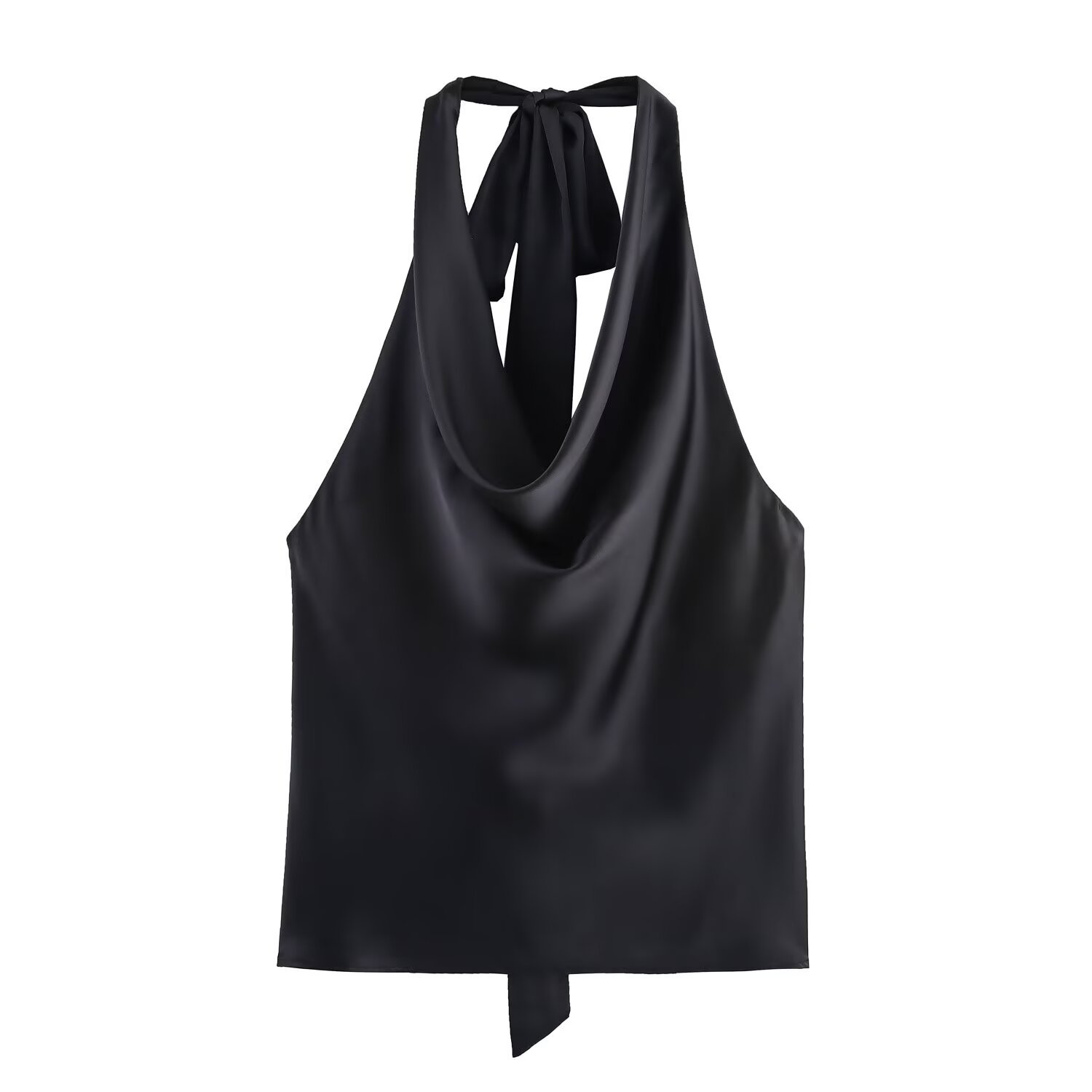 Women's Sexy Backless Bow Halter Neck Satin Top Summer New_ecoleips.com