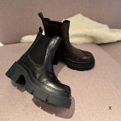 欧洲站XJ女鞋25秋冬时尚软手抓纹胎牛皮圆头松紧带套筒切尔西短靴