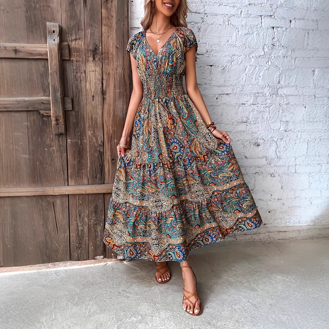 Cross-Border Source Foreign Trade European And American Women's Fashion Summer New Bohemian Style Waist-Cinching_ecoleips.com