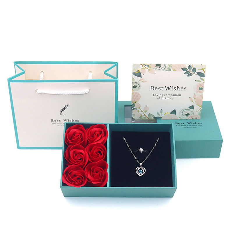 厂家现货6朵玫瑰花礼盒 项链吊坠耳环戒指盒  开窗礼盒首饰包装盒