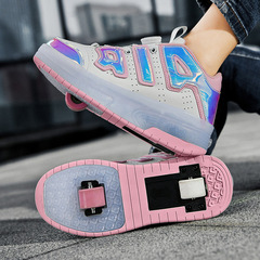 廠家直銷雙排滑輪暴走鞋七彩幻燈運動鞋時尚兒童休閒潮鞋一件代發