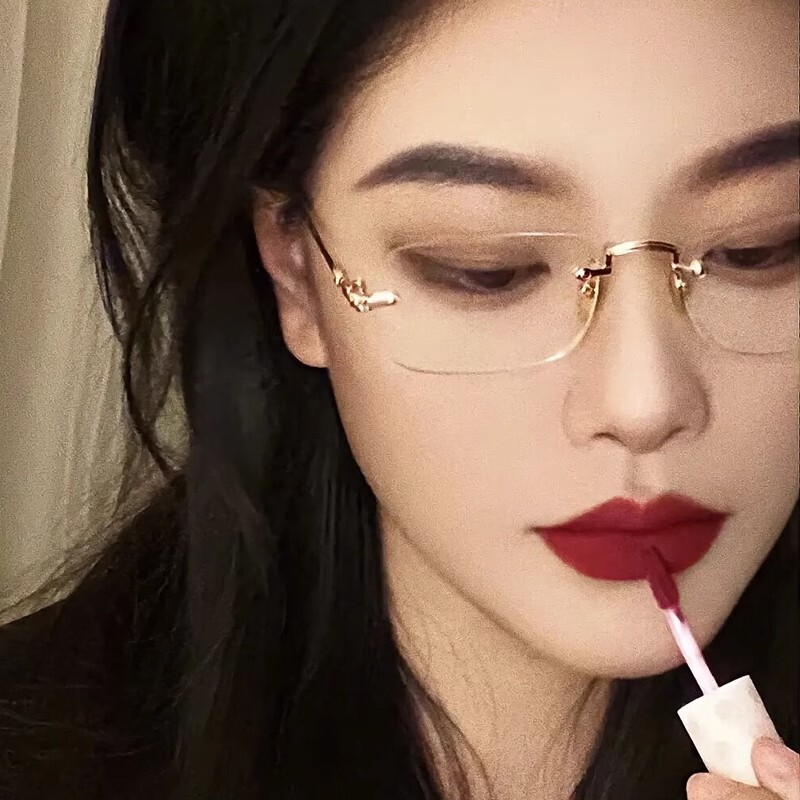 No-Makeup Gold Wire Rimless Glasses for Nearsighted Women, Customizable Prescription, High-End Frameless Pure Desire Style, Anti-Blue Light Silver Frame