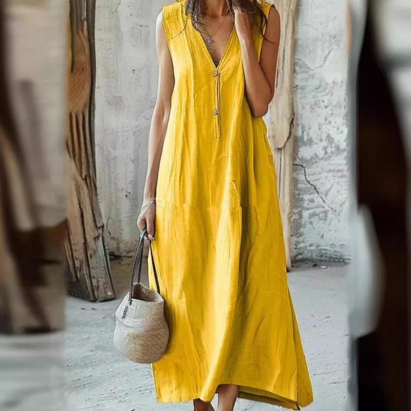 Wish Amazon 2024 Summer New Cross-border Foreign Trade Women's Solid Color Cotton Long Sleeveless Vest dress