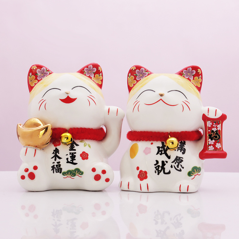 Lingote de oro japonés, gato de la suerte, pequeños adornos de cerámica, apertura, caja registradora, entrada para el hogar, sala de estar, decoración de escritorio