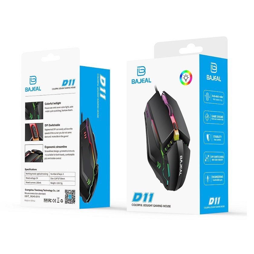 Ratón con Cable D11 — Gaming RGB, Oficina y Hogar, Alta Precisión