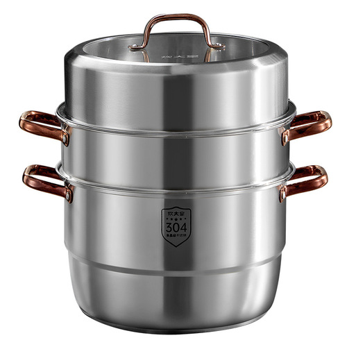 Cooking King 304 Stainless Steel Steamer with Thick Three-Layer Soup Steamer, Household Multi-Combination Electric and Gas Stove Compatible