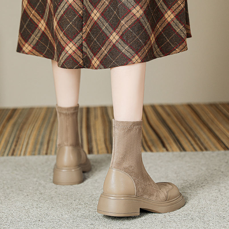 Slimming Suede Platform Sock Boots For Women Round Toe Autumn Winter_voghion.com