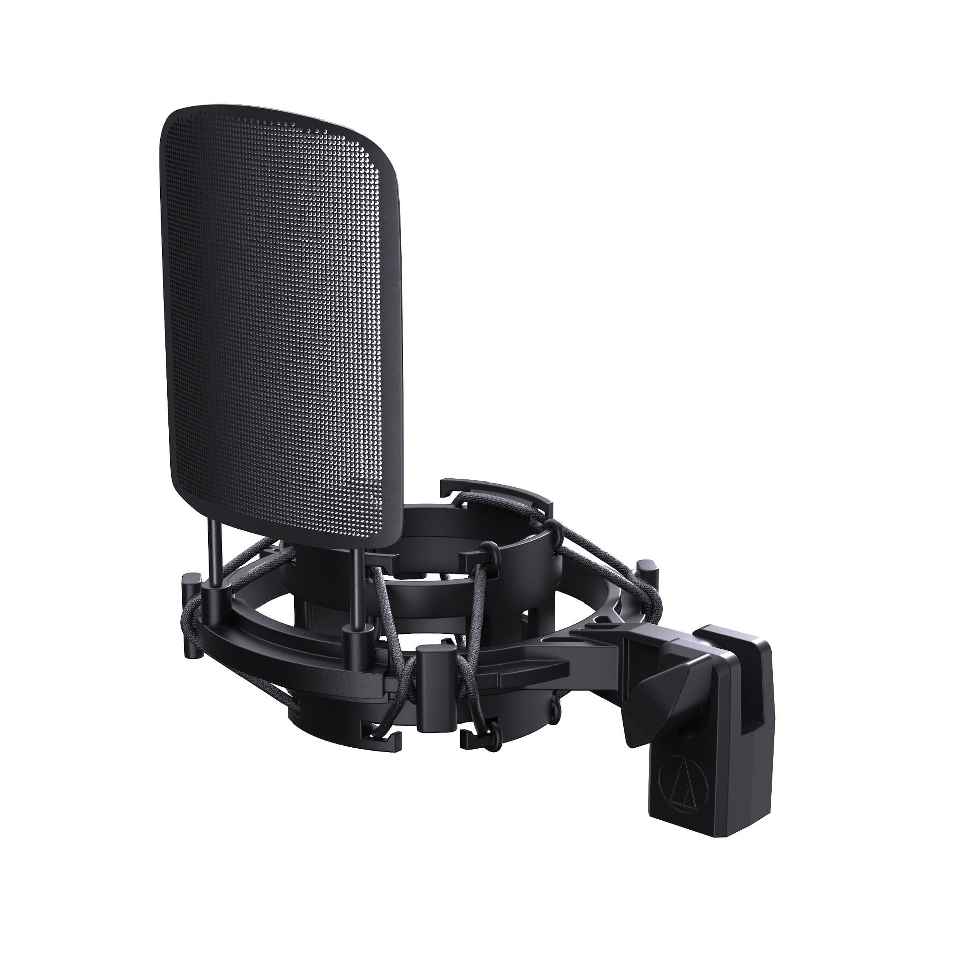 Microphone shock mount compatible with Audio-Technica AT2020/AT2035/AT2050, includes a high-quality pop filter.