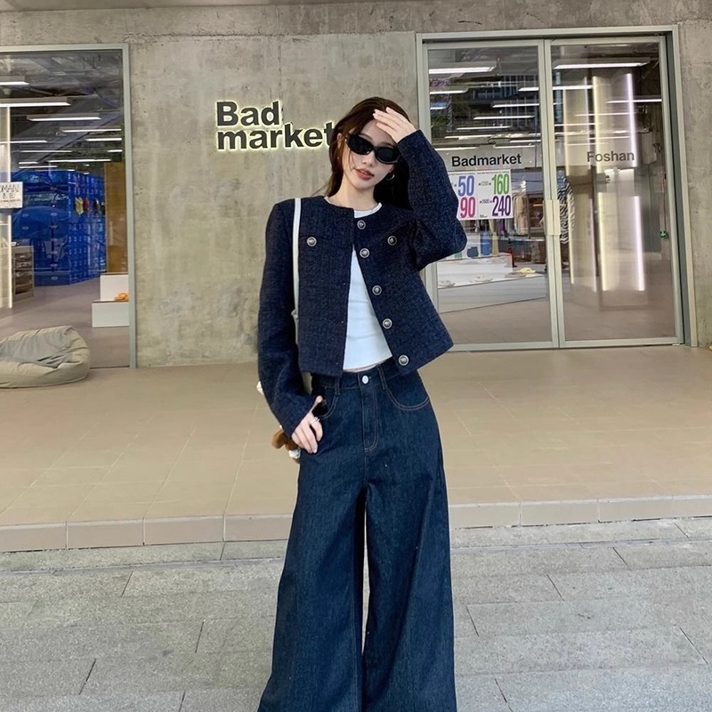 新品亚马逊欧美小香风外套女春秋款复古休闲短款小众气质韩系上衣|undefined