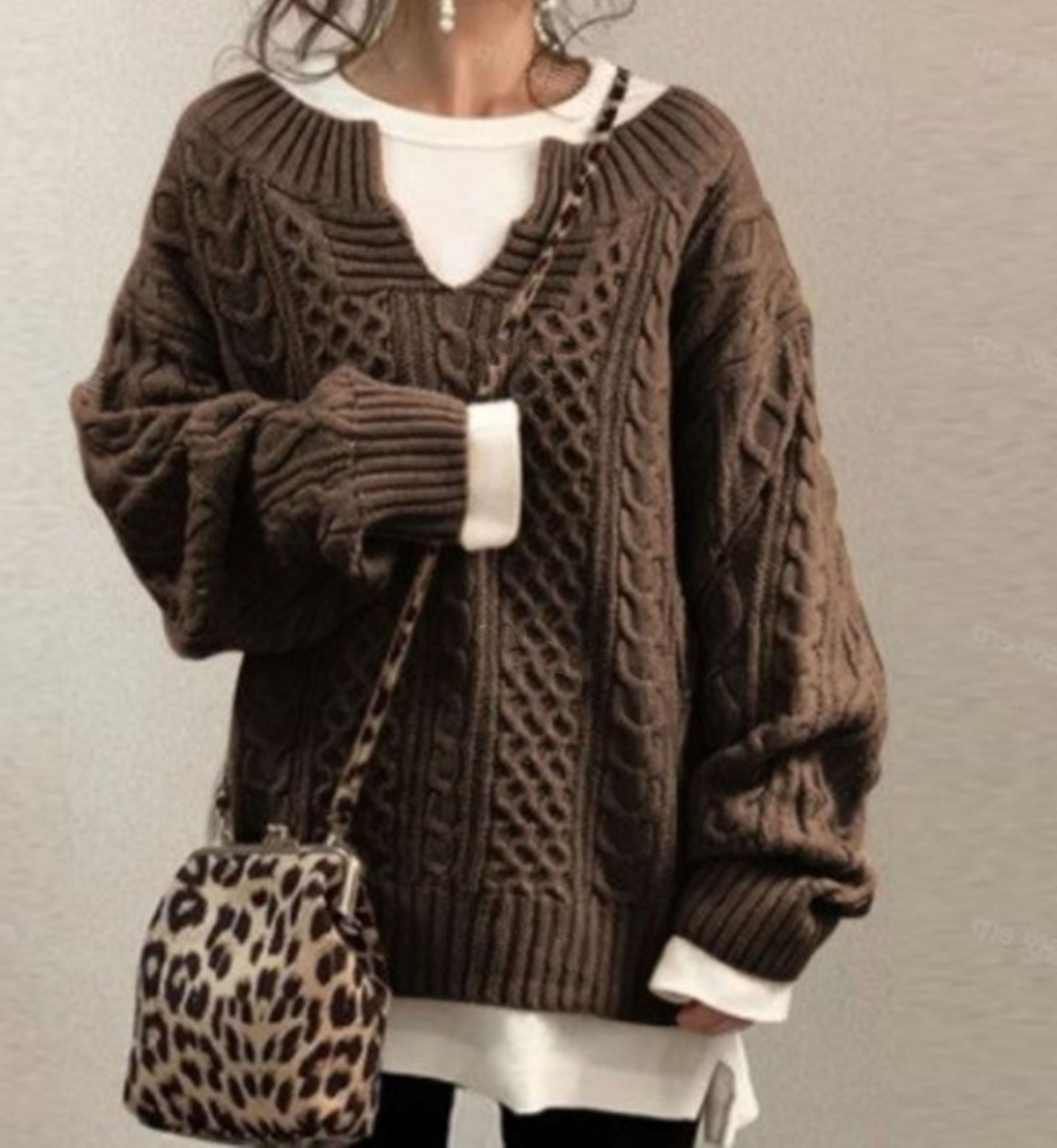 Women's Japanese autumn and winter loose round neck ladies cotton splicing pullover coat_voghion.com