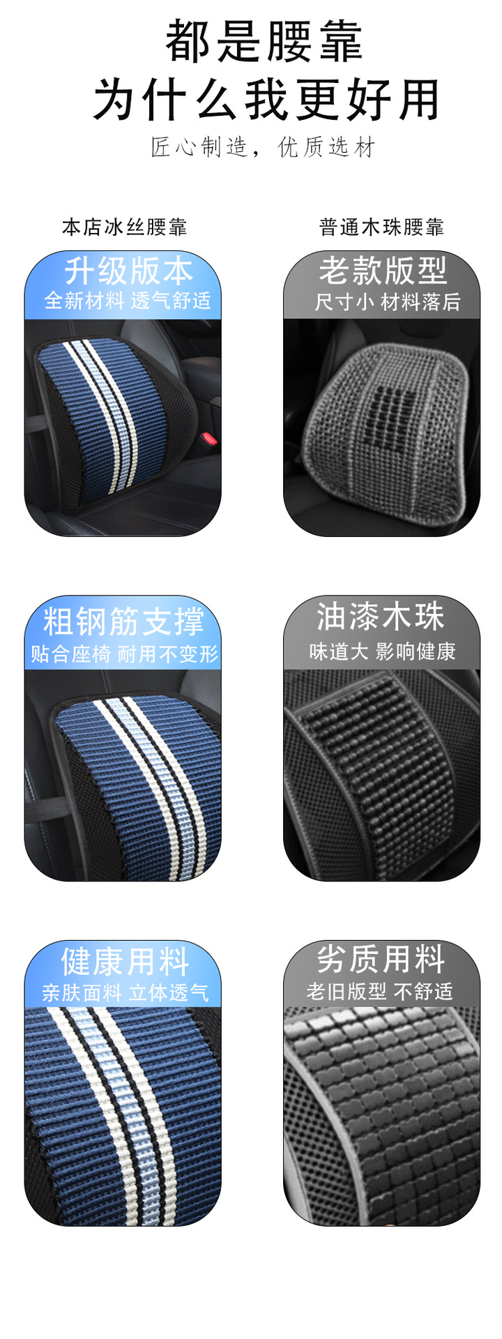 Car Seat Cushion with Steel Support, Machine-Woven Massage Breathable Ice Silk Lumbar Support Cushion, Truck Seat Cushion for Comfortable Driving, Suitable for All Seasons