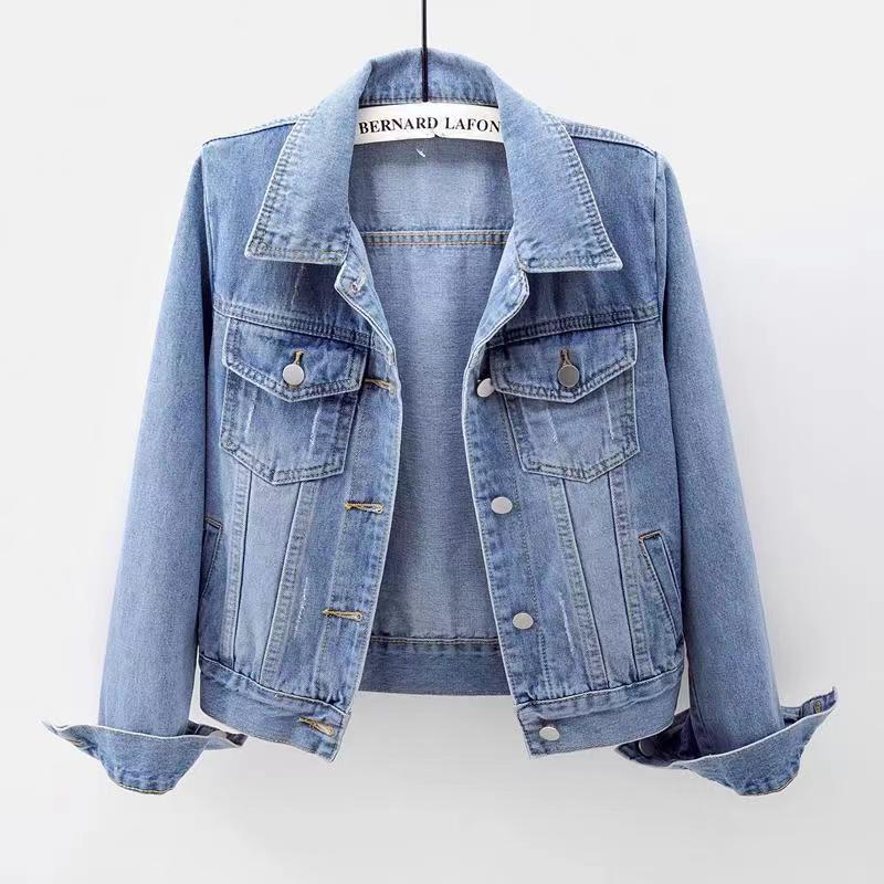 Spring and Autumn Denim Jacket for Women, Short, Slim, Simple, Versatile Jacket, Washed Cardigan, Single-Breasted Long-Sleeved Top, Trendy