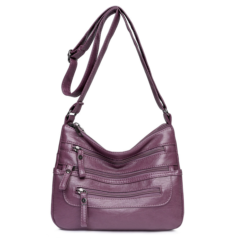 Bolso de hombro de mujer de cuero lavado de gran capacidad nueva mochila de mujer de múltiples capas de moda bolsa de mensajero de cuero suave simple ligero de moda