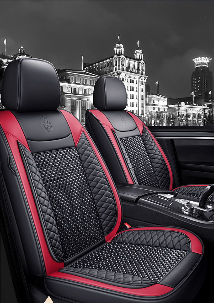 Cross-Border Manufacturer Direct Sales New All-Encompassing Rhombus Leather Ice Silk Car Seat Cushion Four-Season Universal Breathable Five-Seat Seat Cushion